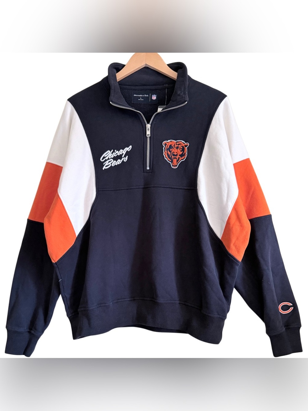 Abercrombie & Fitch NFL Chicago Bears Athleisure Half-Zip Sweatshirt Sz L NWT